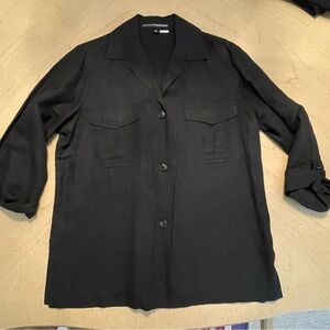 Linda Allard Ellen Tracy Black Linen Blend Camp Shirt – Size 8